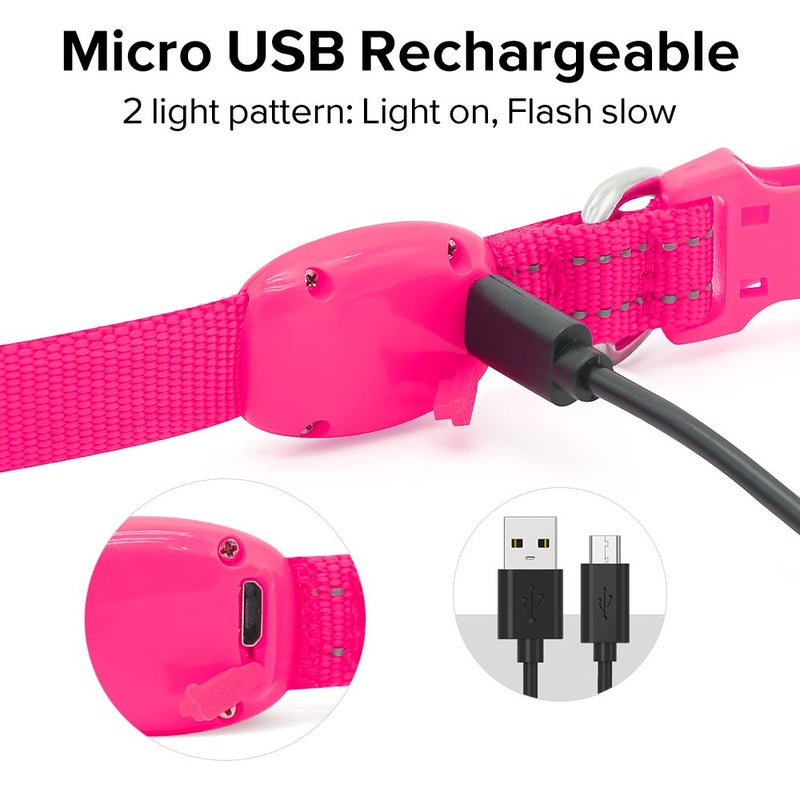 BSEEN Light Up Dog Collar, Rechargeable LED Dog Collar Glow in The Dark Cat Collar Reflective Puppy Collar Safety Dog Lights for Night Walking (Pink, XS) - Image 3